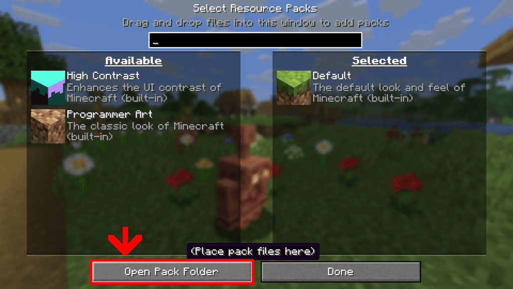 زر فتح ملف Resource Packs في ماينكرافت