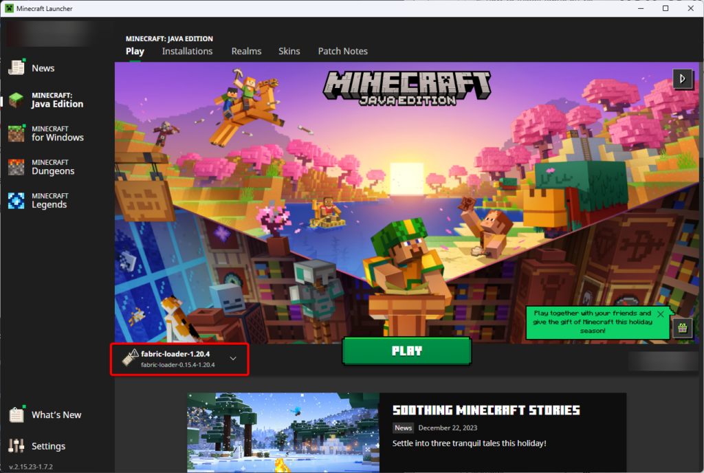 اختيار Profile ديال Forge أو Fabric من Minecraft Launcher.