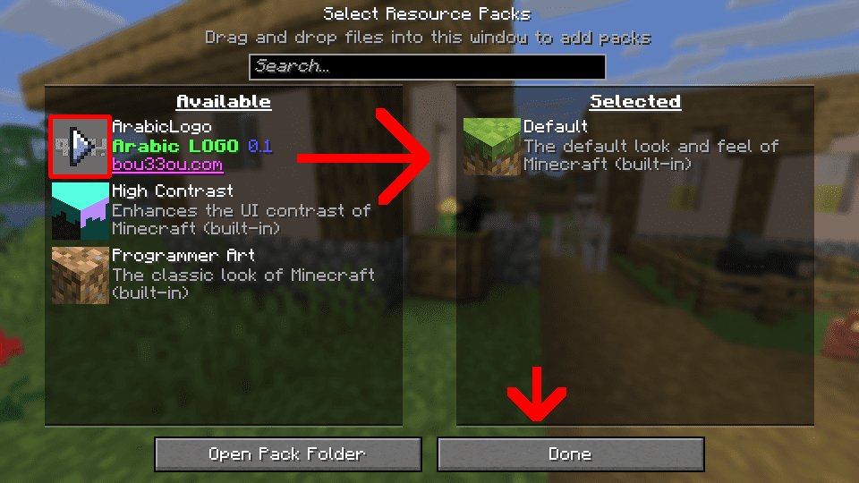 تفعيل الـ Pack ونقله إلى قائمة Selected